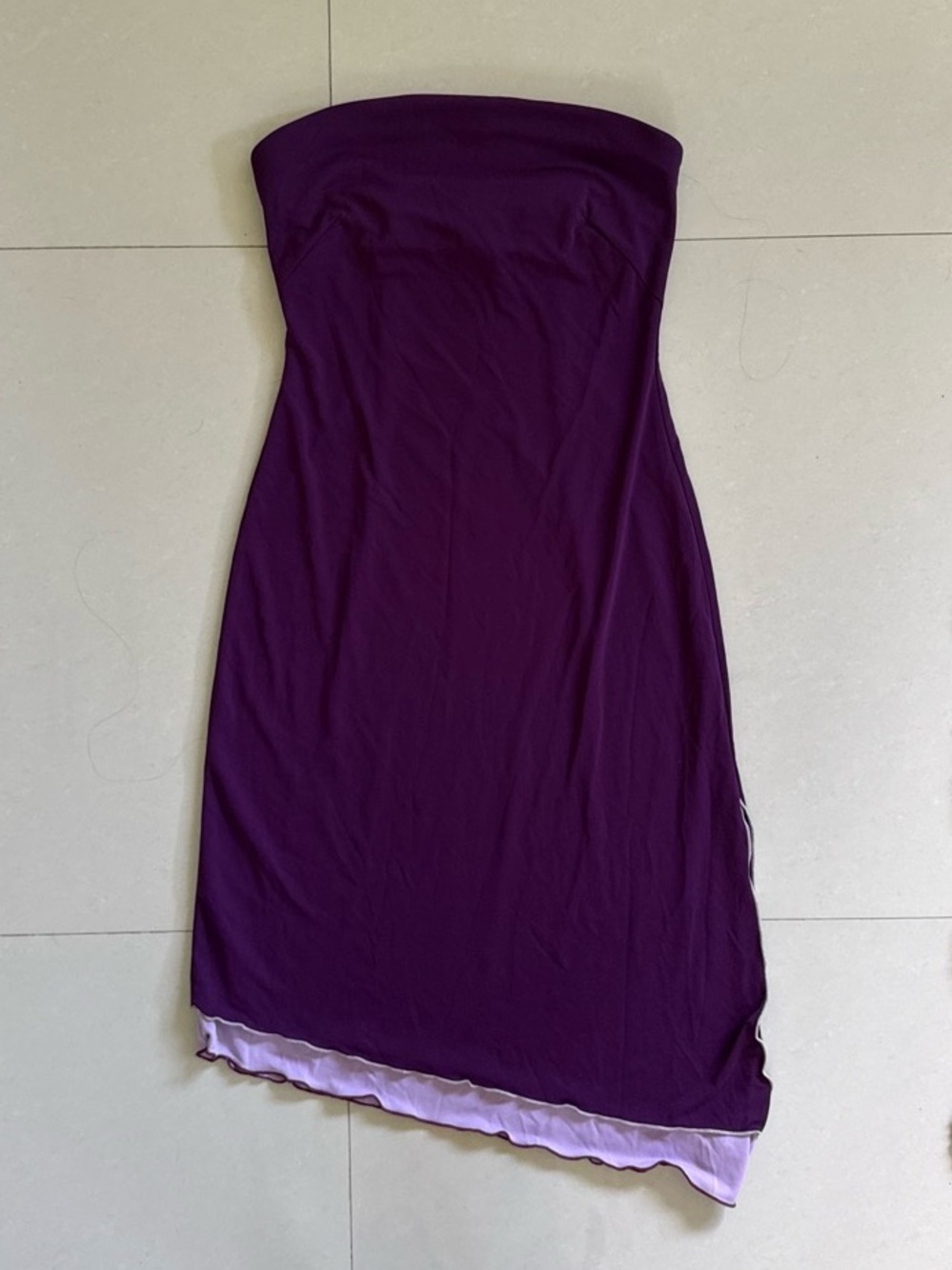 Express Strapless Plum Dress with Lavender Trim